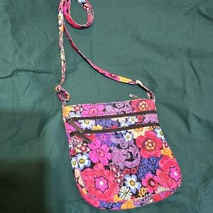 Vera Bradley Floral Fiesta Bag Pink Wild Flower Crossbody Adj Strap